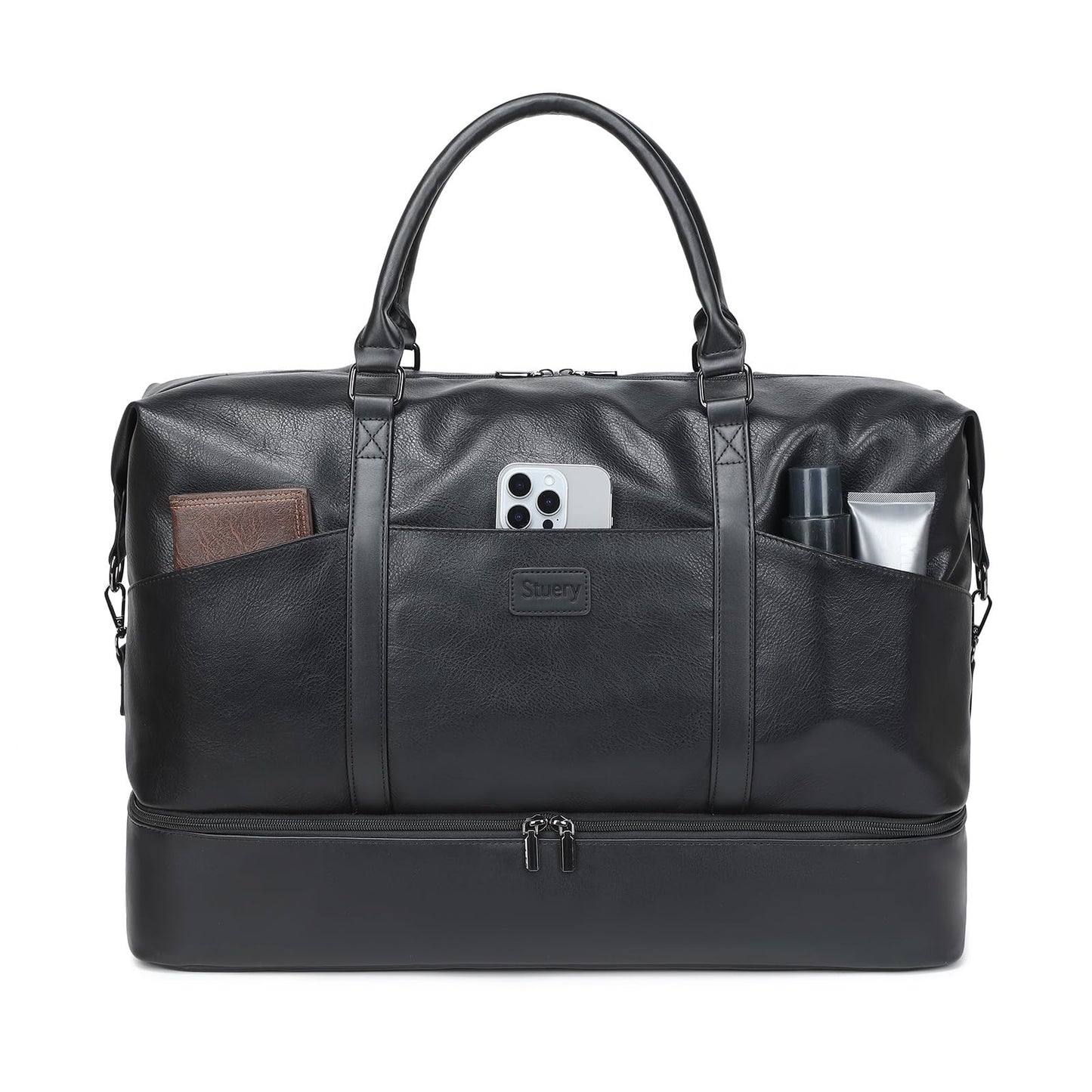 Faux Leather Weekender Bags for Women: Large Overnight Bags Travel Duffel Bag Carry On Shoulder Weekend Tote with Shoe & Laptop Compartment & Toiletry Bags for Airplane Traveling Gym