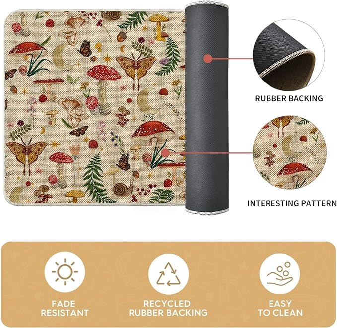 Artoid Mode Mushrooms Butterfly Spring Kitchen Mats Set of 3, Home Decor Low-Profile Kitchen Rugs for Floor - 24"x35"+24"x59"+24"x72"
