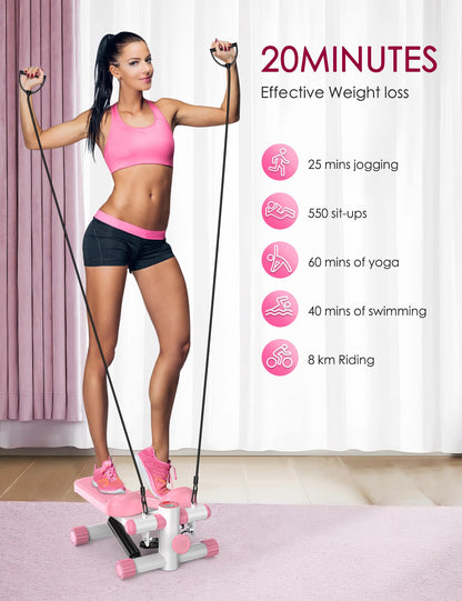 KitGody Steppers for Exercise at Home, Stair Stepper with Resistance Bands 330LBS Capacity, Pink Mini Stepper for Home Full Body Workout