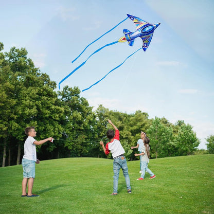 SGftre Airplane Kite for Kids and Adults, Easy to Fly with Durable Fiberglass Frame, Outdoor Fun Sports Plane Kite with Handle and Line Good Flying (Fighter Plane-Blue)