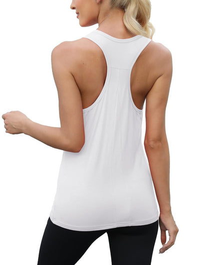 Mippo Tank Top for Women Sleeveless Workout Tops Racerback Yoga Athletic Shirts Running Exercise Clothes Loose Fit White M