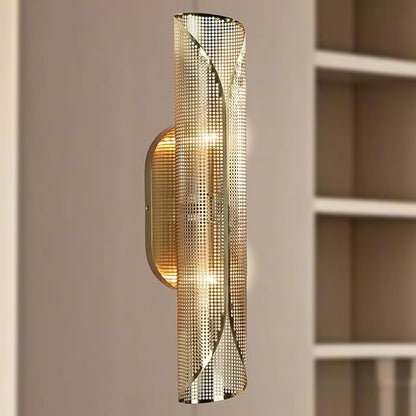 21.6 Inch Curved Perforated Double Wall Sconce, Hand-Made Aged Brass Metal Wall Mounted Light Over Mirror, Luxury Wall Light for Bedroom, Elegant Light Fixture for Indoor
