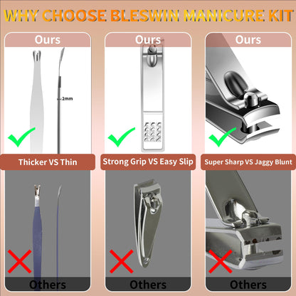 Manicure Set 16Pcs Professional Stainless Steel Pedicure Kit Mens Grooming Kit Fingernail & Toenail Clippers Set Manicure Kit with Luxurious Travel Bag, Sharp Nail Scissors and Clipper (Purple)