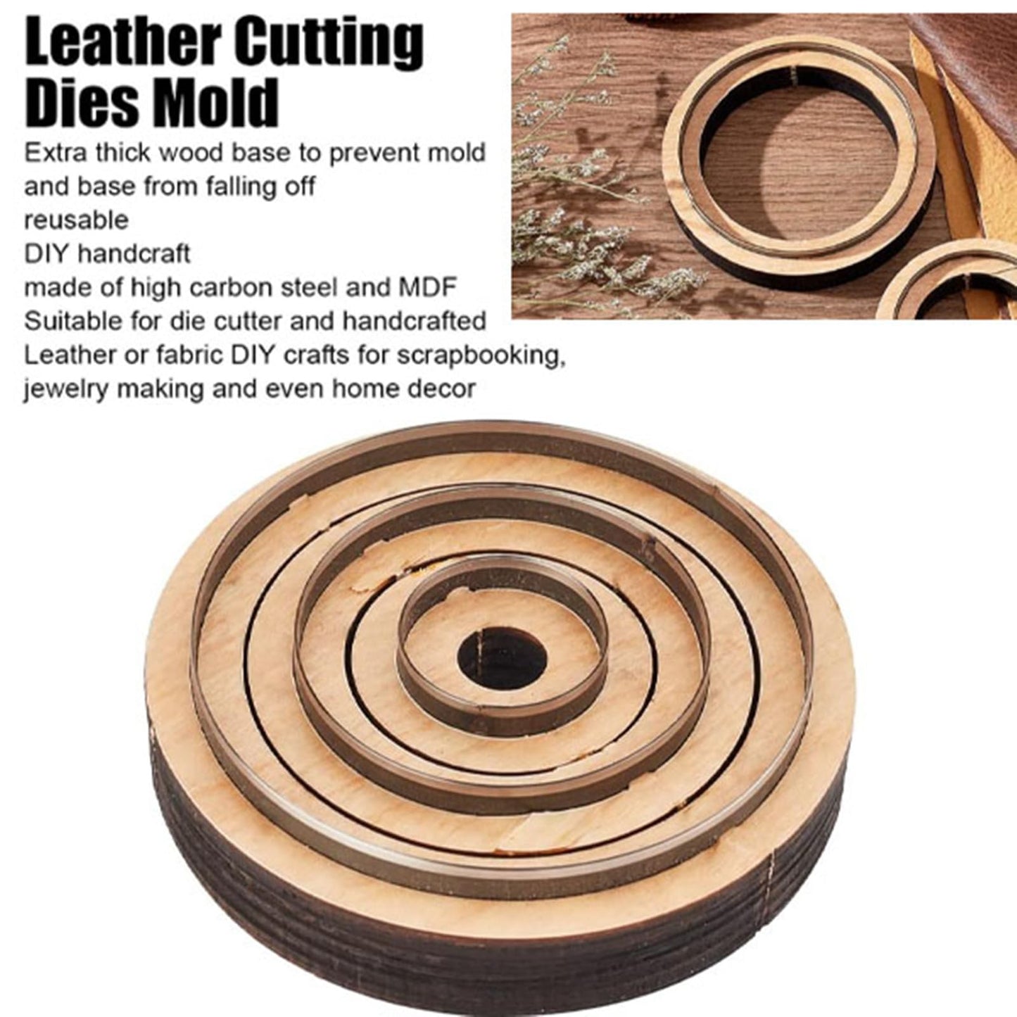 XILEWHZF 3-Piece Round Leather Cutting Die Set,Precision Cutting for Leather and Neoprene Coasters with Wooden Die-Cutting Blades.