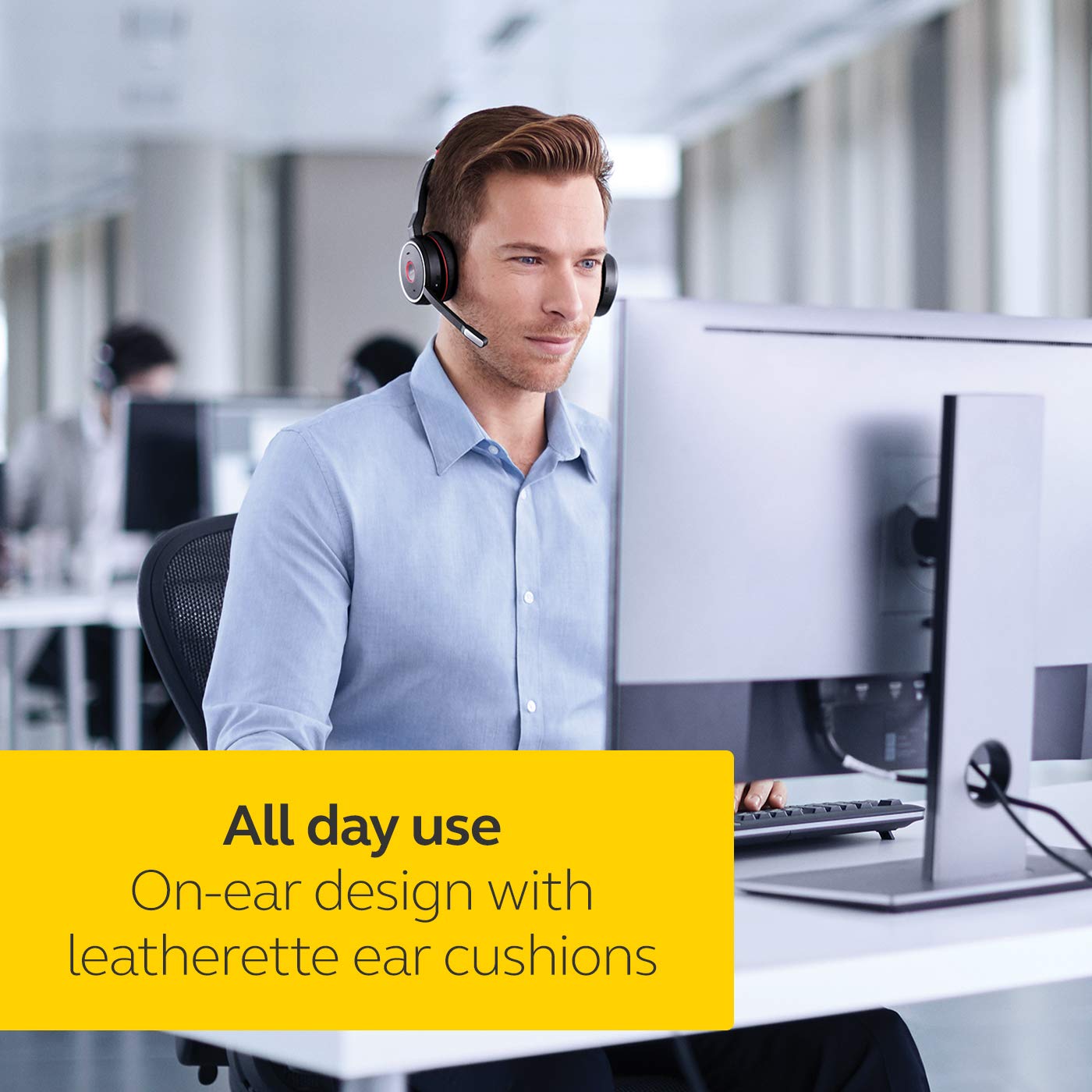 Jabra Evolve 75 UC Wireless Headset, Stereo – Includes Link 370 USB Adapter and Charging Stand – Bluetooth Headset with World-Class Speakers, Active Noise-Cancelling Microphone, All Day Battery