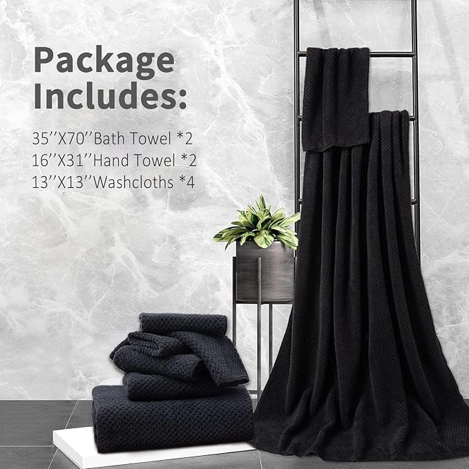 8 Piece Bathroom Towel Set Black |2 Oversized Large Bath Towels Sheet, 2 Hand