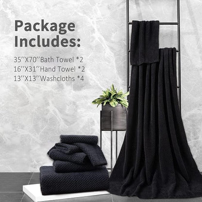 8 Piece Bathroom Towel Set Black |2 Oversized Large Bath Towels Sheet, 2 Hand