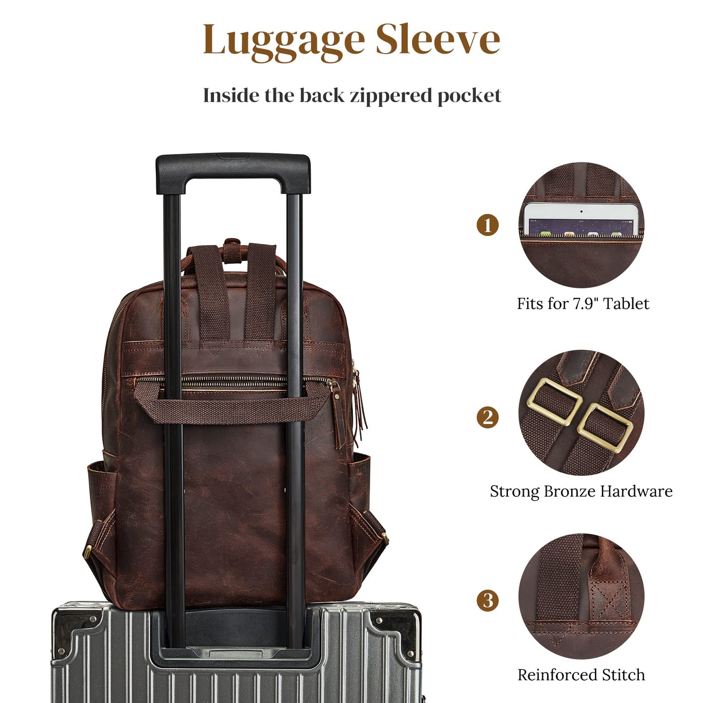 S-ZONE Vintage Genuine Leather Backpack Purse for Women Men Rucksack Travel Daypack with Luggage Sleeve