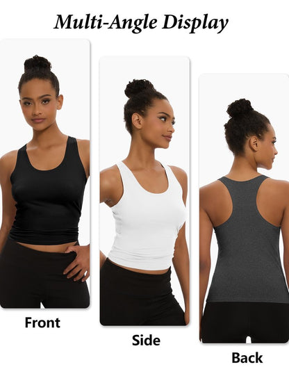 Dalavch 5 Pack Women's Workout Racerback Tank Tops Spandex Yoga Athletic Running Gym Sports Crop Tops for Women No Built-in Bra 1 Black 1 White 1 Heather Grey 1 Pink 1 Blue Small