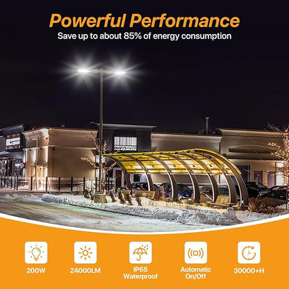 200W Led Parking Lot Lights with Dusk to Dawn Photocell 120V Slip Fitter Pole Mount Lights 5000K Outdoor IP65 Waterproof Commercial Street Area Lighting for Parking Lot, Barn, Church 3Pack