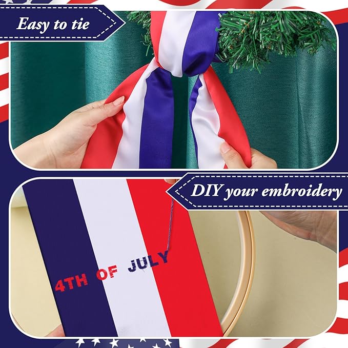 Wreath Sash for Front Door Wreath Satin Sash Blank Sashes Embroidery Monogram Yard Doorway Indoor Outdoor Wall Ribbon Bow Home Decor (Red,White,Blue,Independence Day)