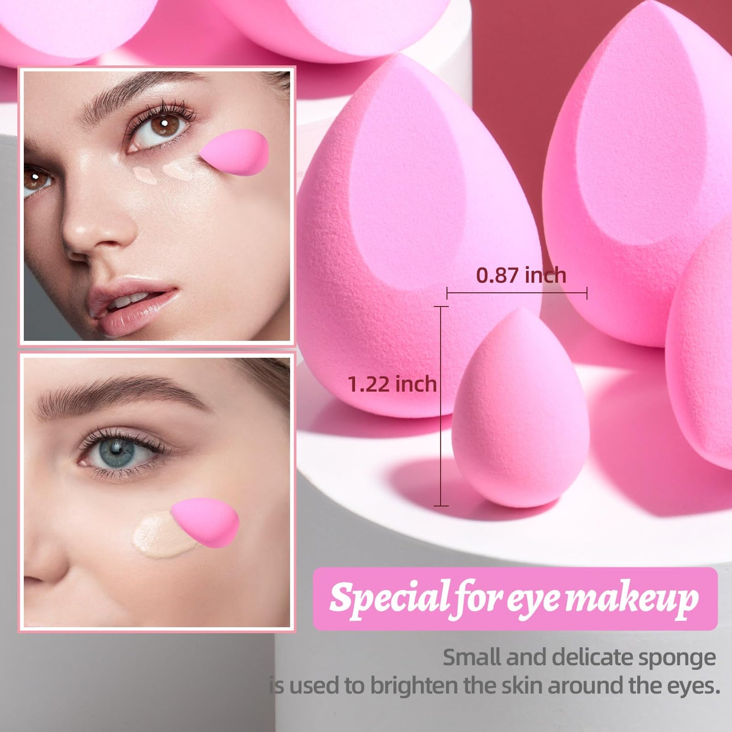 Makeup Sponge Set BS-MALL with Storage Case 7 Pcs for Liquid, Cream, and Powder,SAVE Foundation with 1 Mini Makeup Sponge For Travel Daily Use (A-Pink）