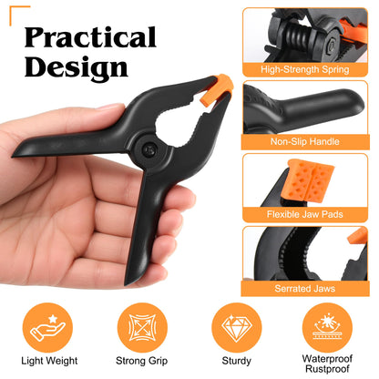 10 PCS Spring Clamps, LongYeah 4.5 Inch Plastic Spring Clips Heavy duty Backdrop Clips for Balloon Arch Photography Woodworking Crafts Tarp Clips Black