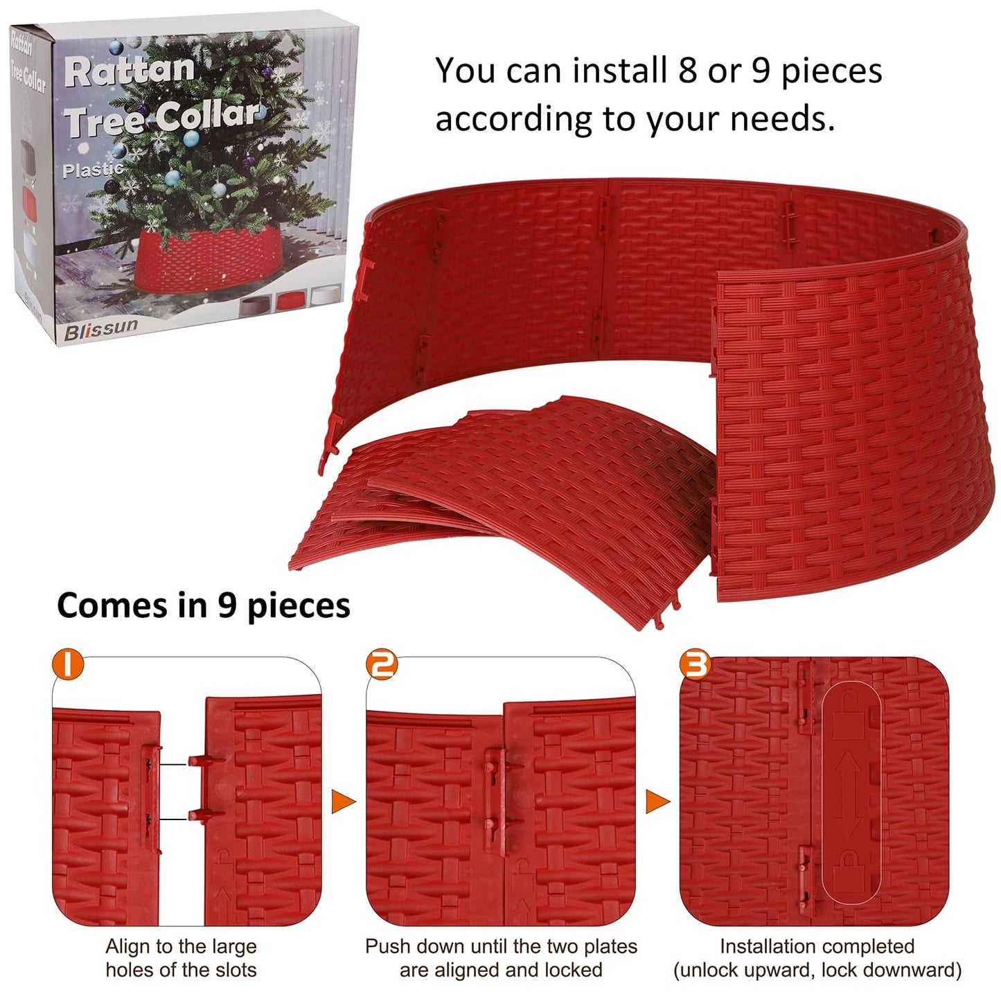 Blissun Christmas Tree Ring, 28.5" Plastic Christmas Tree Collar, Christmas Tree Skirt for Artificial Christmas Trees Decoration (Extra Large, Red)
