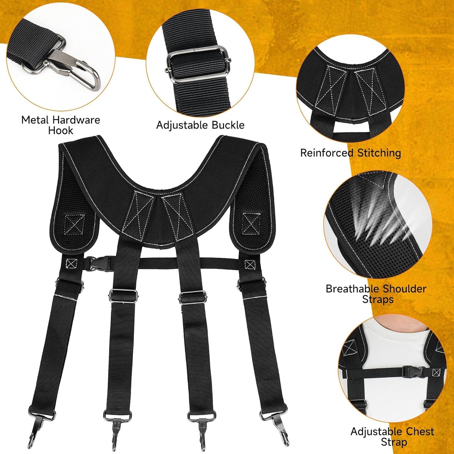 Tool Belt with Suspenders,27-Pockets Heavy Duty Tool Belts for Men with Magnetic Tool Pouch,Detachable & Adjustable Work Belt Bag for Electrician,Carpenter,Construction,Utility Toolbelt,Black