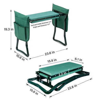 YSSOA New Garden Kneeler and Seat, with Sturdy Soft EVA Foam Pad, Hold Up to 330lb, Foldable Kneeling Bench, with 2 Tool Pouch for Gardening, Fishing, Camping, Green, Arbor Day Gift