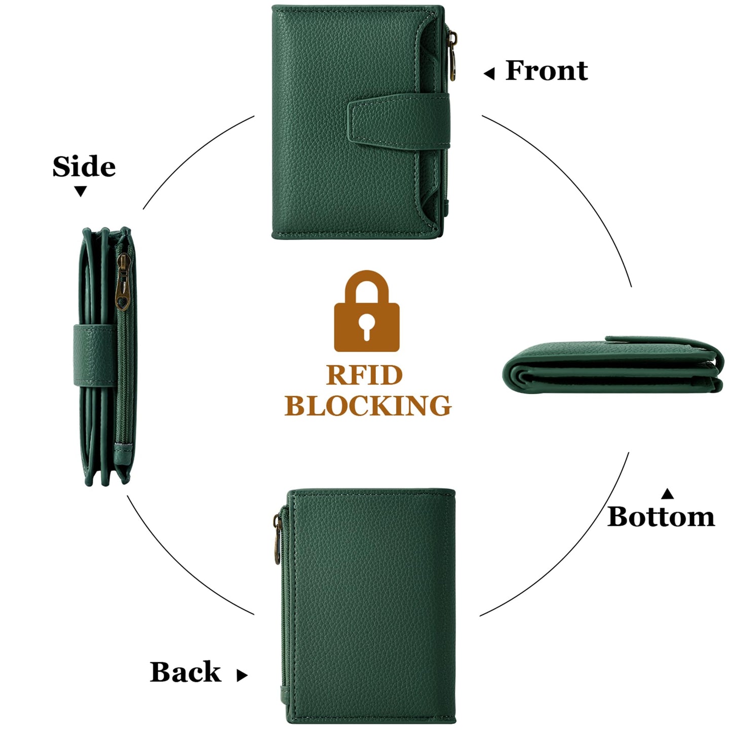 Airkit Small Wallet Women RFID Blocking Soft Leather Bifold Compact Card Holder Wallet for Women with Zipper Coin Pocket 4 ID Window