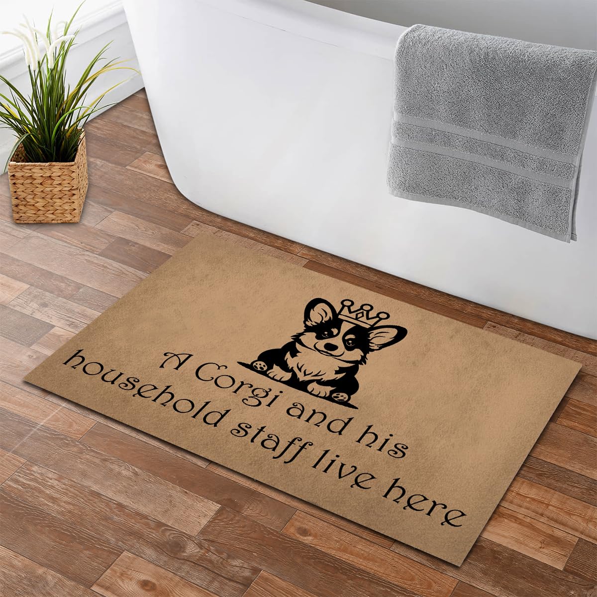 GXFC ZHAO Funny Welcome Doormats Decorative Area Rugs for Entrance Novelty Gift Mat Front Door Porch Patio Mats(23.7 X 15.9 in) (A Corgi and His Household Live Here Dog Lover)