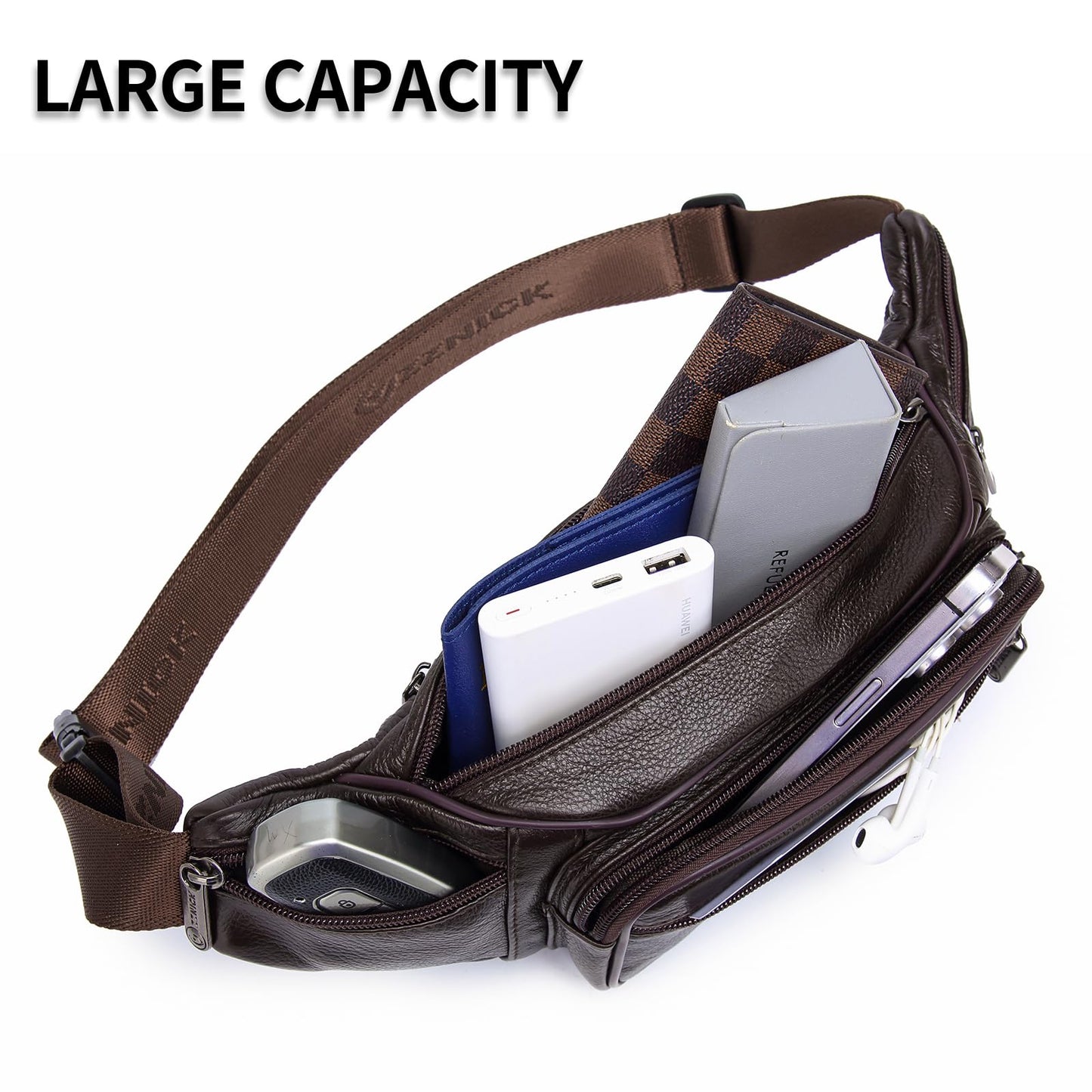 ZZNICK Genuine Leather Fanny Pack/Waist Bag/Organizer with Adjustable Belt, Multiple Pockets For Men and Women