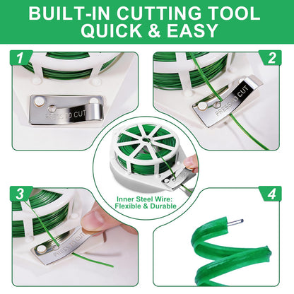 LBOKLING 2 Pack Twist Ties, 525 Feet (160m) Sturdy Garden Plant Ties with Cutter, Rustproof & Flexible Garden Ties for Plant of Gardening, Indoor & Outdoor Home and Office Use (Green)