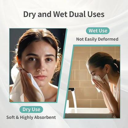 100% Pure Cotton Disposable Face Towel, 2 Pack Soft & Skin Friendly Face