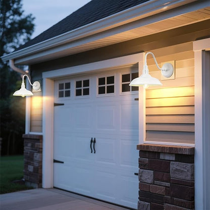 10'' Diameter Outdoor Gooseneck Barn Light Fixture with Wall Mount, White Exterior Waterproof Porch Barn Door Wall Lantern, Farmhouse Outdoor Wall Sconce, 1 Pack, LM2201-WH