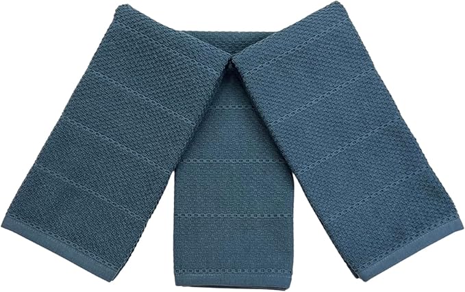 Serafina Home Teal Dark Blue Kitchen Dish Hand Towels 100% Cotton Cloth Soft