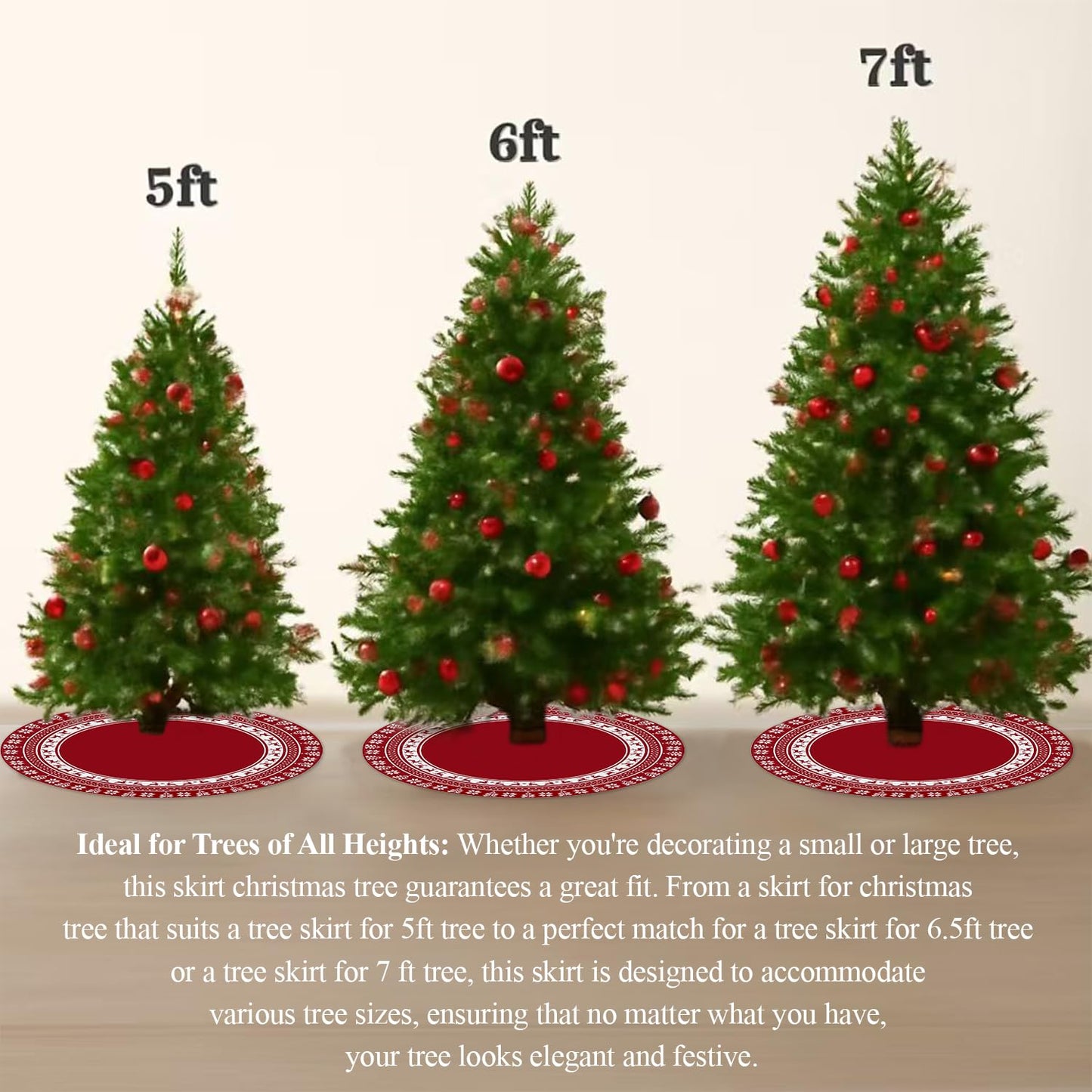 Lizuart Christmas Tree Skirt 48 Inches | Red Xmas Tree Skirt with Rustic Snowflake & Reindeer Pattern, Fits 5 to 7 Foot Trees, Perfect Christmas Decorations for Holiday Trees.
