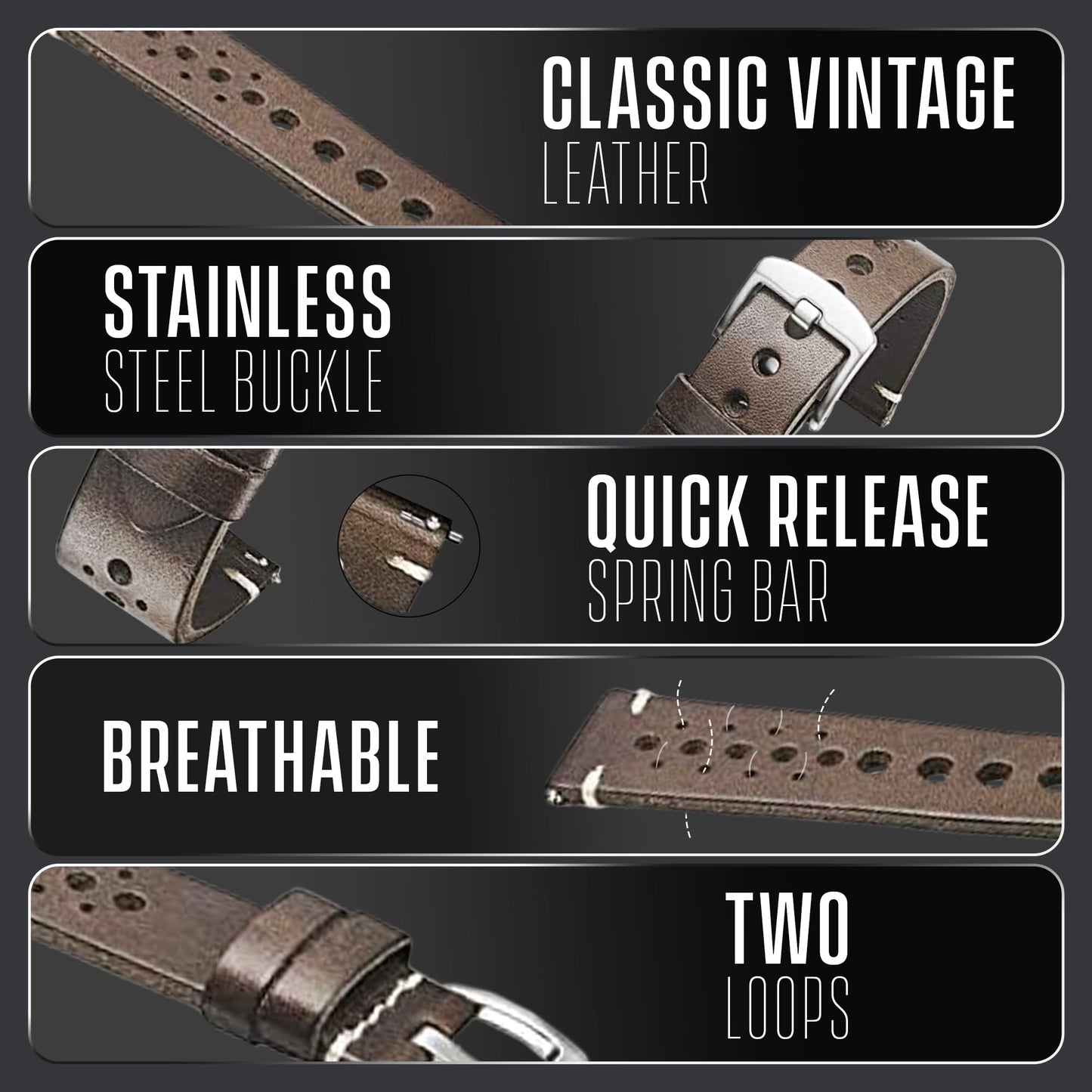 ALPINE Genuine Vintage Leather 22mm Watch Band - Replacement Watch Bands for Women & Men - Watch Strap with Quick Release Stainless Steel buckle - Compatible with Regular & Smart Watch Bands(Brown)