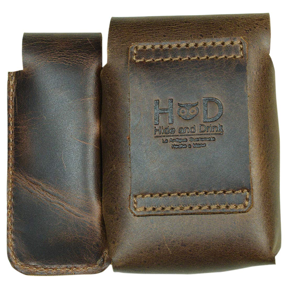 Hide & Drink, Riveted Cigarette and Lighter Holder, Belt Tobacco Case, Smoking Accessories, Full Grain Leather, Handmade, Bourbon Brown