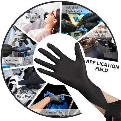 KEOELY Nitrile Disposable Gloves Pack of 100, Latex Free Safety Working Gloves for Food Handle or Industrial Use(Black,Medium)