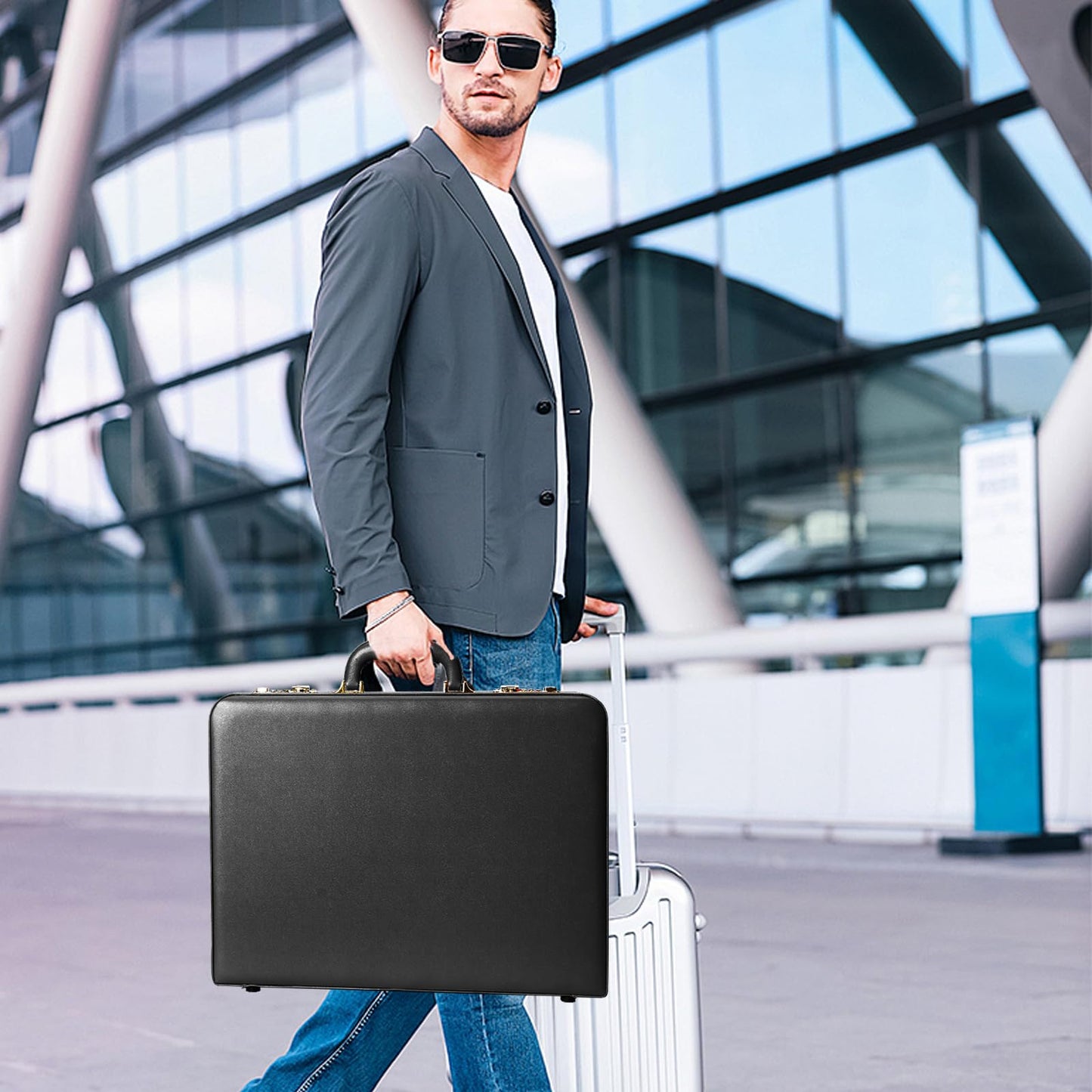 LOCKCURX Briefcases for Men, Anti-Theft Dual Lock Briefcase with 16 Inch Laptop Compartment, Waterproof Faux Leather, Brief Cases Men with Multi File Organizer, Perfect for Office, Travel (Black)