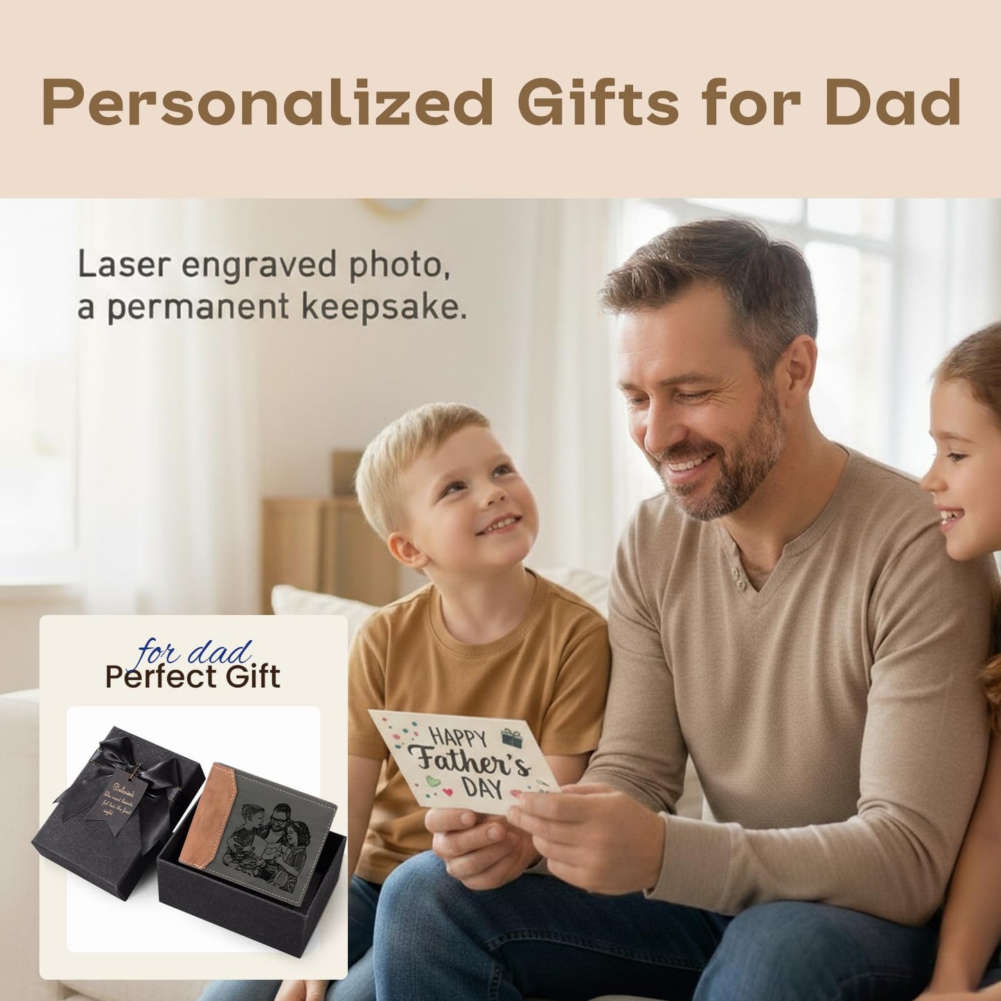lagofit Custom Photo Wallets for Men - Personalized Fathers Day Wallet Engraved Picture & Initial Name Wallet for Men Christmas Gift for Dad, Boyfriend, Fathers (Style 5)