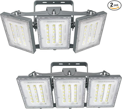 STASUN 2 Pack LED Flood Lights Outdoor, Max Series 150W 15000lm 6000K Daylight IP66 Waterproof, Commercial Parking Lot Lights, 3 Heads for Yard Street Stadium Outdoor Area Floodlight Security Light