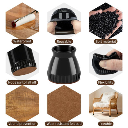 Chair Leg Floor Protectors, 24 Pack Silicone Furniture Pads for Hardwood Floors, Anti-Scratch Furniture Sliders Felt Pads, Noise-Reducing Chair Feet Covers, Table Legs Fit Sizes to(1.3" to 1.97")