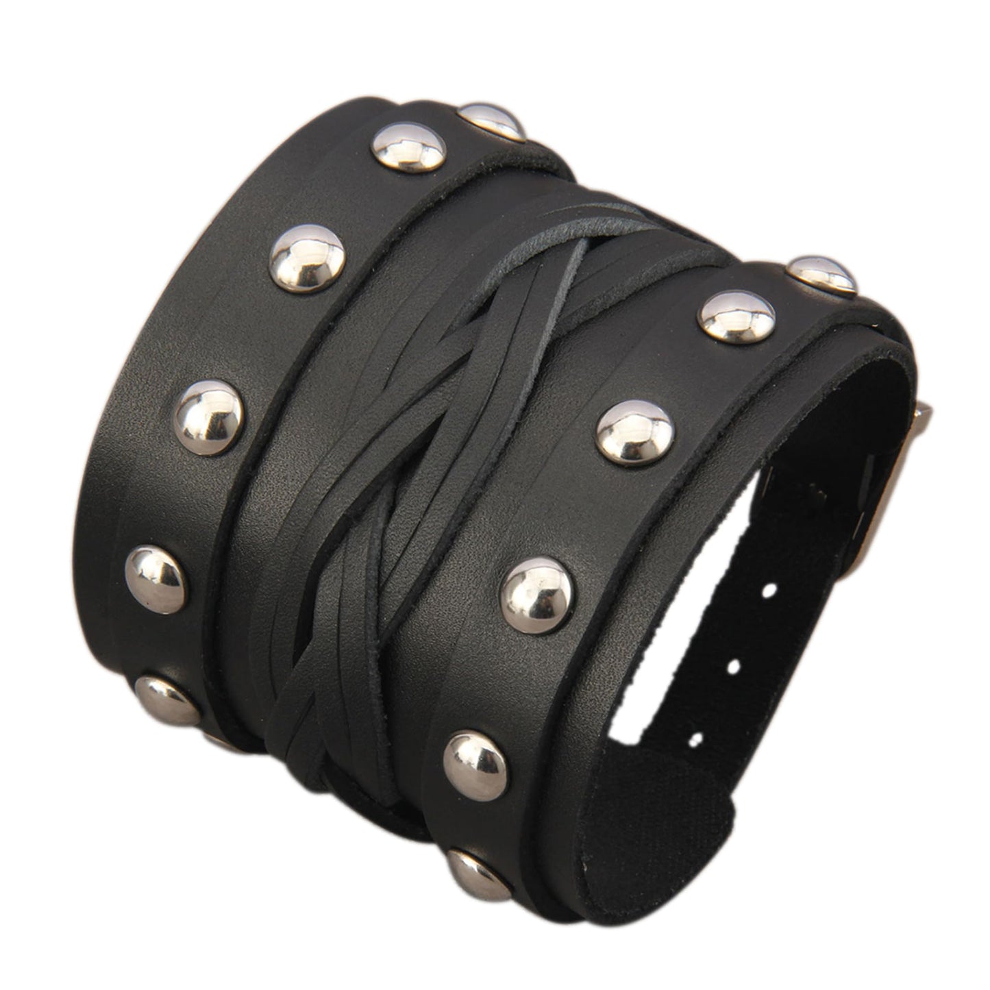 GelConnie Wide Leather Bracelet Thick Black Bracelet Leather Wrap Cuff Bracelet Mens Goth Leather Wristband Bracelet Wrist Cuffs Men