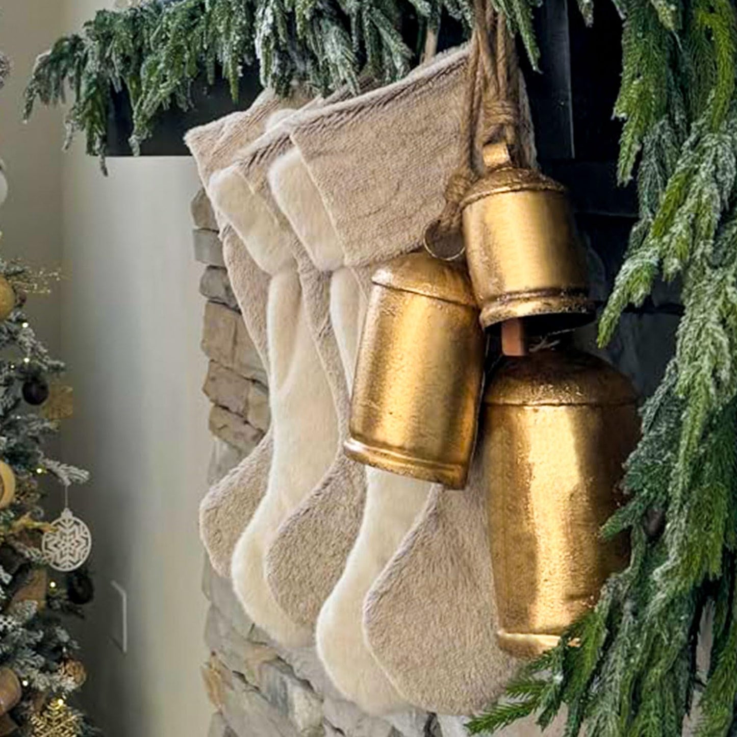 Christmas Hanging Large Cow Bells – Set of 3 (8” 6”4” Inch) | Rustic Golden Metal Bells for Farmhouse, Garden & Holiday Décor