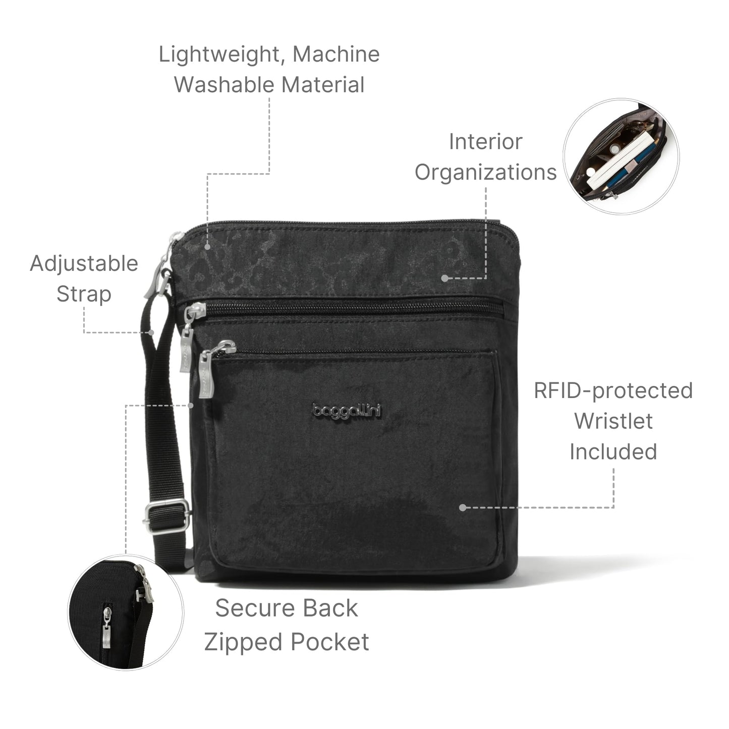 Baggallini Pocket Crossbody Bags for Women 8x8 Small Lightweight Durable Water-resistant Travel Purse W/Rfid