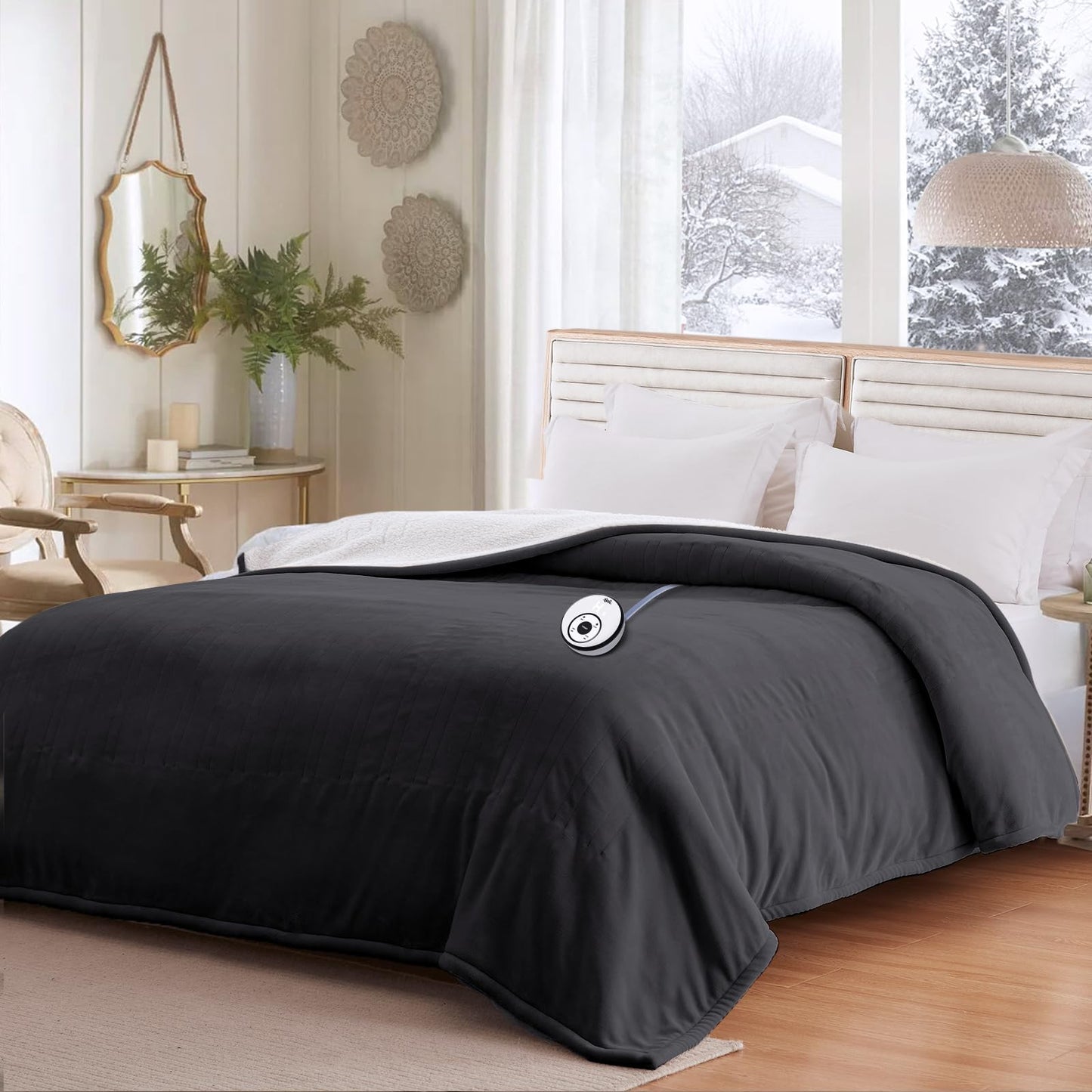 Sealy Electric Blanket Throw Size 50"*60",Super Cozy Flannel to Sherpa Reversible Heated Blanket Throw with 6 Heating Levels & 2-10 Hours Auto Off Overheating Protection Machine Washable,Beige