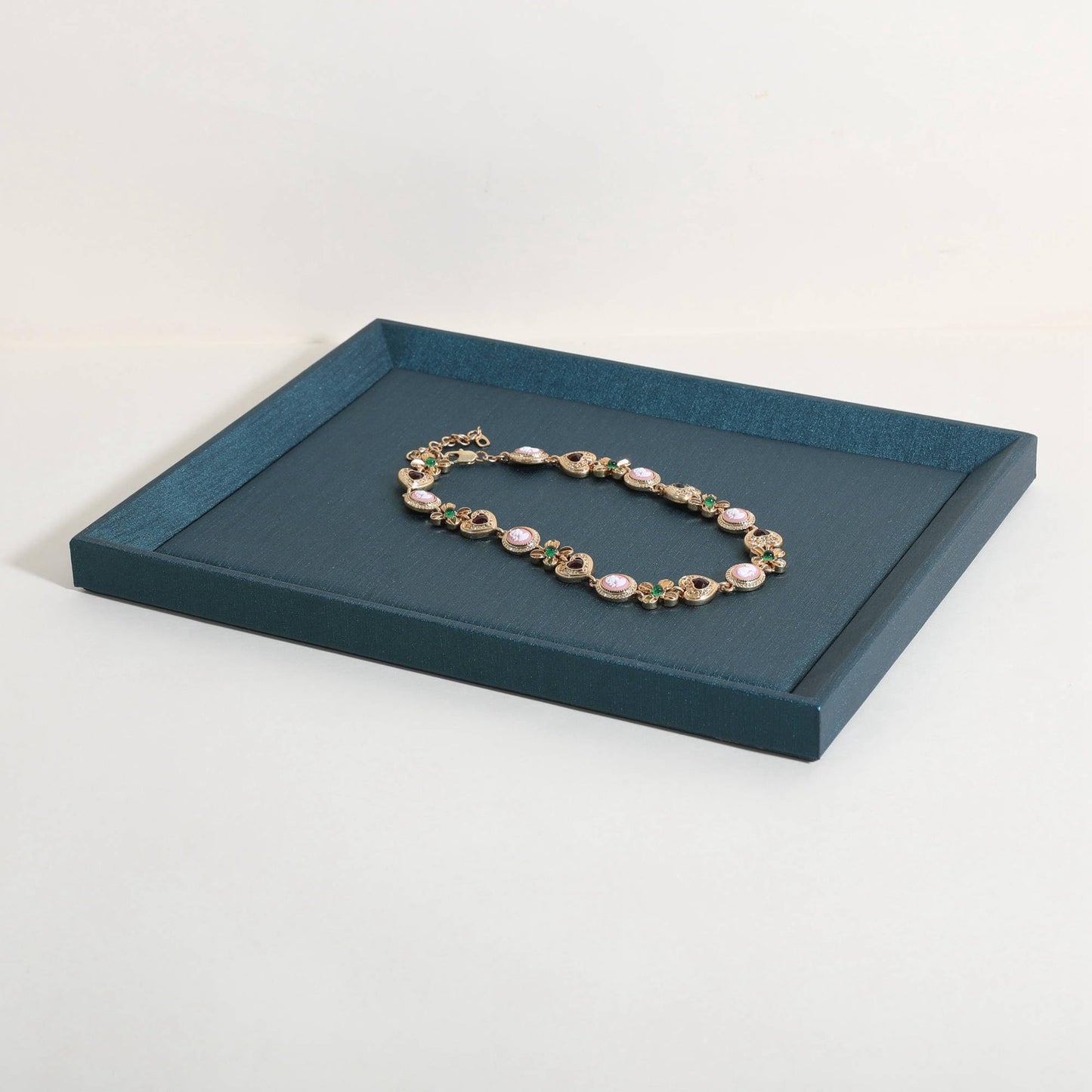 GemeShou Gemehou faux PU leather Jewelry Viewing Tray, Stackable Jewelry Plate, Rectangle Jewelry showcase, Empty Jewelry tray for Necklace Bracelet Ring Earring Watch (Green-Medium, 11.8 x 9.1 in)