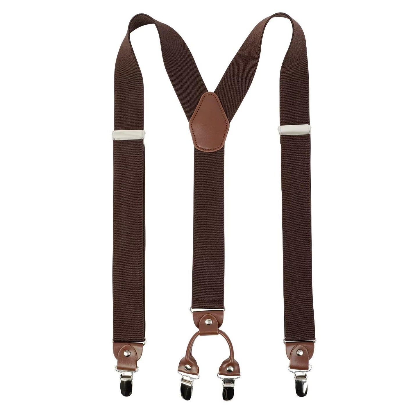 PAPA LEGGENDA Brown Suspenders for Men Heavy Duty Adjustable Elastic Shoulder Straps with 4 Super Strong Metal Clips Perfect for Comfort and Style Mens Suspenders