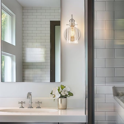 Kira Home Rayne 10" Modern Farmhouse Wall Sconce, Gooseneck Bathroom Light, Seeded Glass Shade + Brushed Nickel Finish