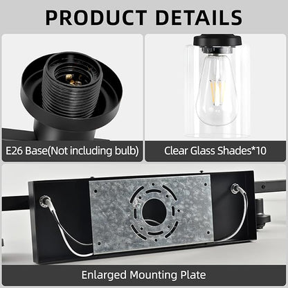10 Light Bathroom Vanity Lights Over Mirror, 65.4inch Black Vanity Lights Fixtures Matte Black Modern Vanity Lights Black Bathroom Wall Lighting for Mirror Bedroom,Living Room