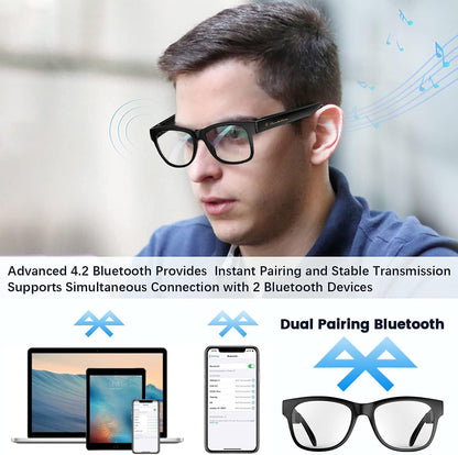 Smart Bone Conduction Glasses Bluetooth with Open-Ear Headphones, Photochromic Blue Light Blocking Lenses, IPX6 Waterproof, Hands-Free Calls/Music, Ideal Gifts for Dad/Men-Upgraded