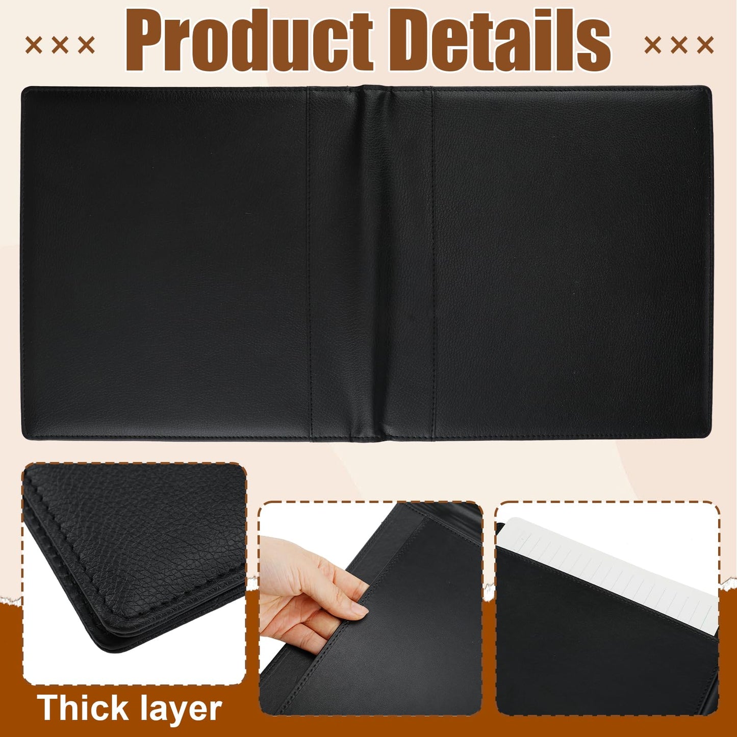 LemonSecret Leather Checkbook Cover 9 1/2 x 9 Inch Business Checkbook Binder 3-On-A-Page Black Executive Check Binder for Business Personal Banking