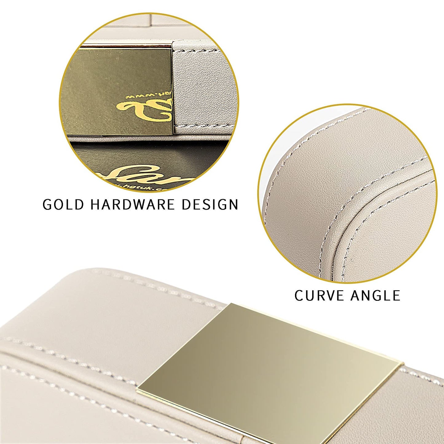 SANZIE Luxury Leather Tray Organizer Valet Tray Key Tray for Entryway Table Desktop Storage Catchall Tray Decorative Tray for Jewelry Keys Wallet Phone Watch (Metal Gilded, Grey)