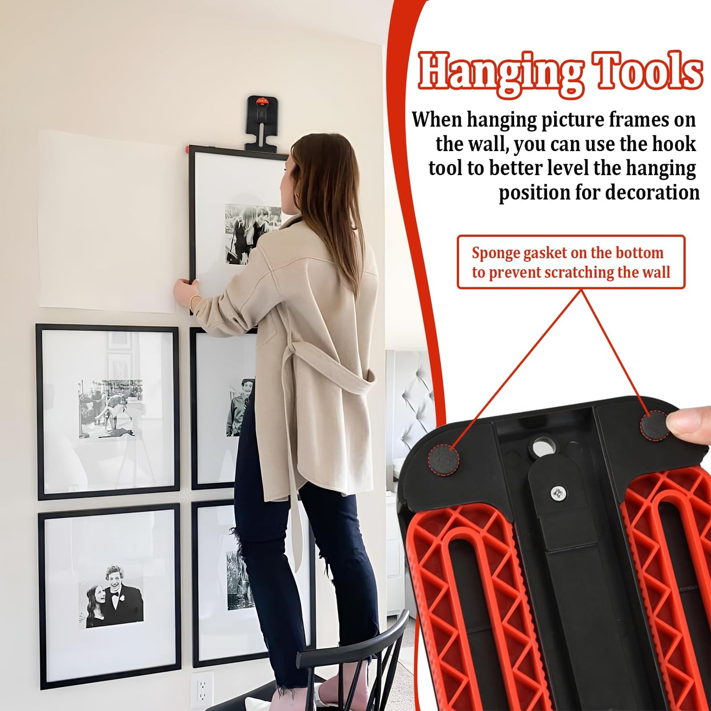Wshxjzyay Photo Frame Hanger Tool with Bubble Level, Never Measure Versatile Picture Hanging Tool , Accurate Photo Frame Hanging Level for Home Decor Enthusiasts and Professionals