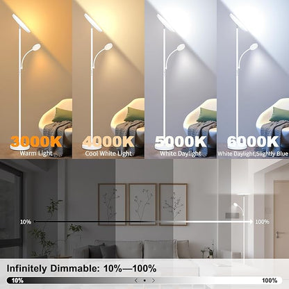 Floor Lamp,Upgraded 42W/4200LM Super Bright Floor Lamp,2-in-1 LED Dimmable Standing Lamp with Reading Light,Tall Standing Lamp with Stepless Dimmable,Modern Floor Lamps for Living Room,Bedroom,Office