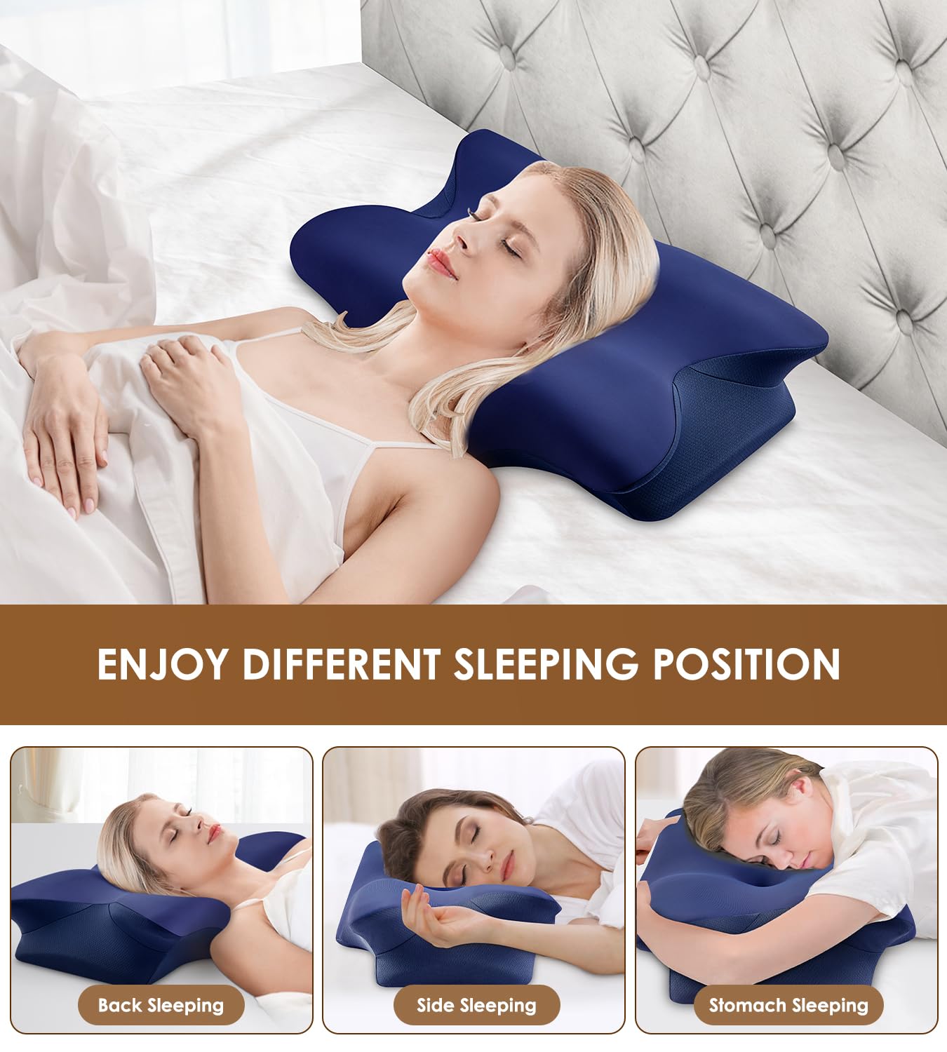 Cervical Pillow for Neck and Shoulder, Ergonomic Contour Memory Foam Pillows for Sleeping, Cooling Neck Support Pillow for Back Stomach Side Sleeper Dark Grey
