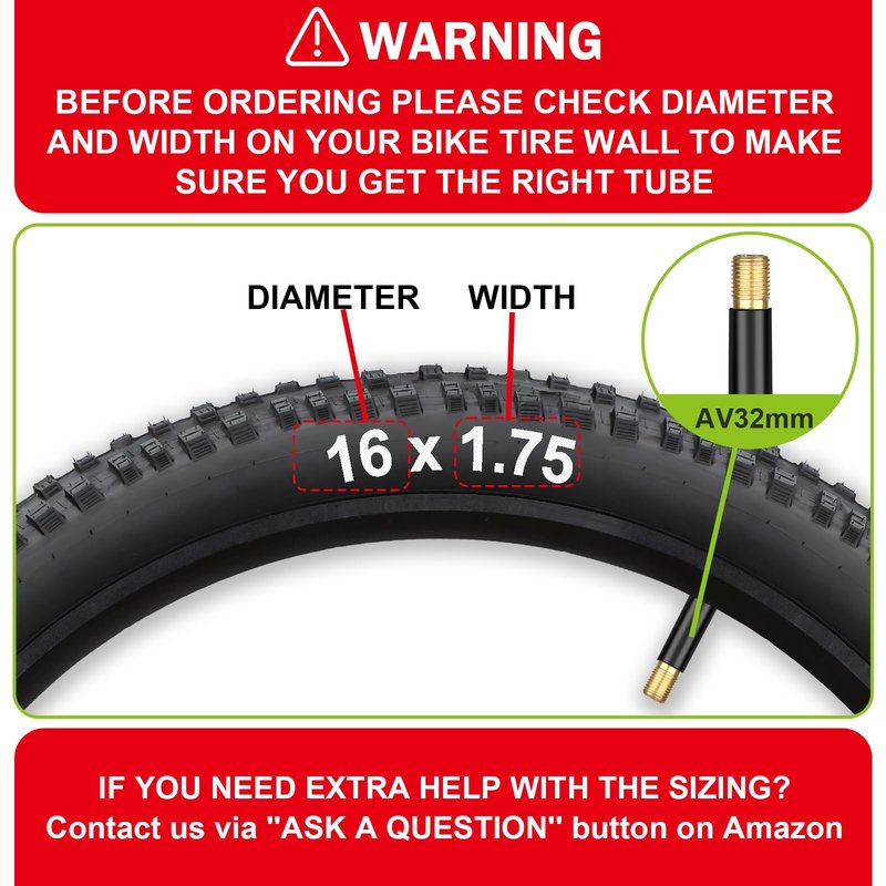 16 Inch Bike Tube 4 Pack with 2 Tire Levers, Premium Bike Tire Tube Fit 16''x 1.75/1.95/2.10/2.125, Schrader Valve Bicycle Tubes for Most 16'' Kids Bikes by Hydencamm